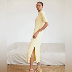 NAADAM silk cashmere novelty ribbed short sleeve midi dress size medium yellow